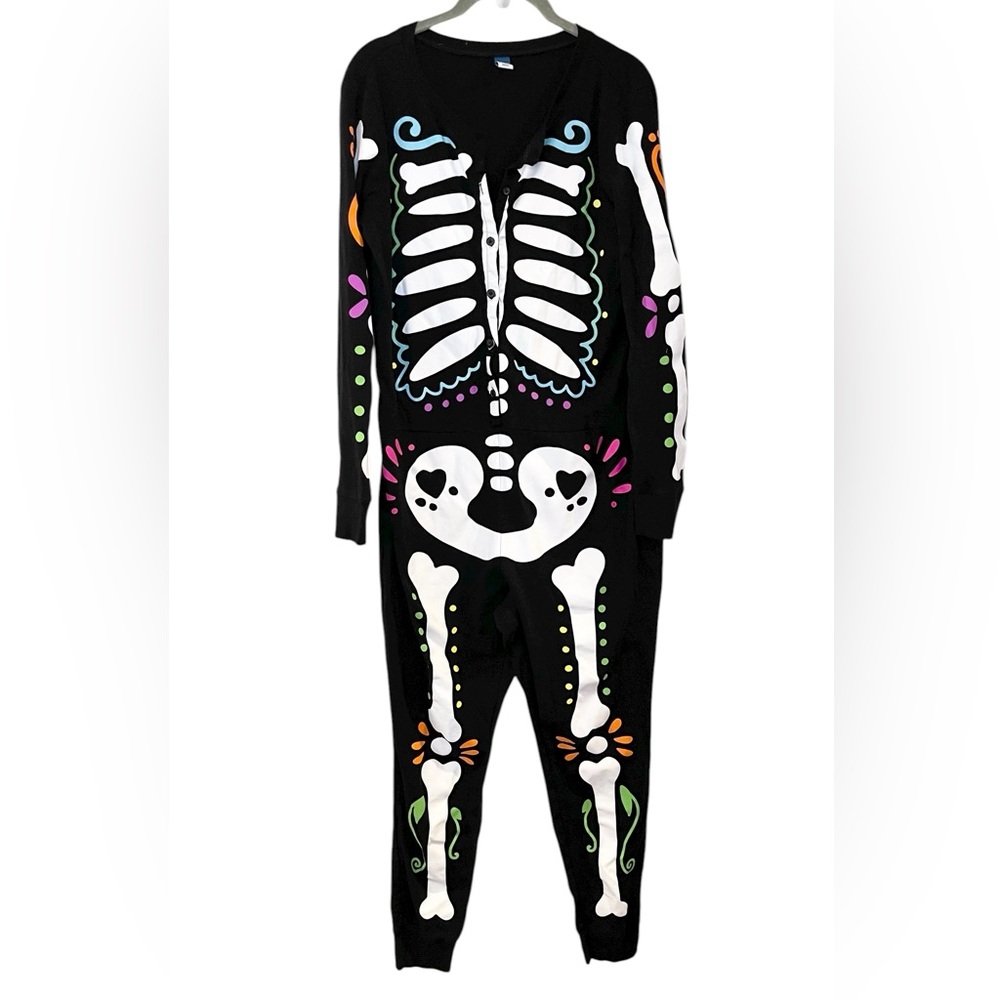 Old Navy Dia De Los Muertos Color Skeleton One Piece Pajama Costume Halloween L